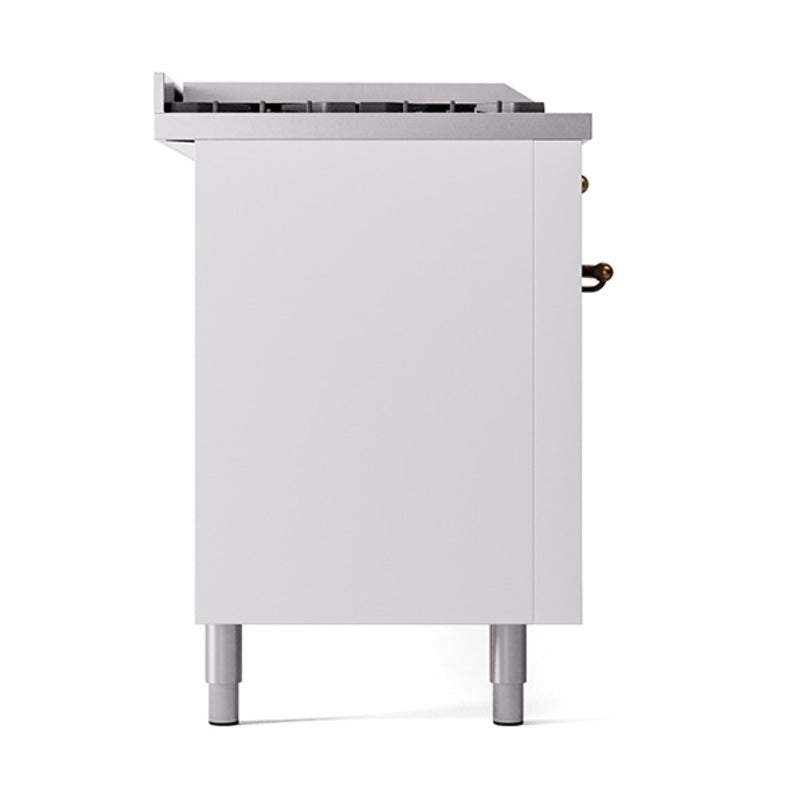 ILVE UN60FSQNMPWHBLP Nostalgie II Noblesse 60 inch Dual Fuel Range (7 Sealed Burners + Griddle + French Top, Liquid Propane, Solid Door, White, Burnished)