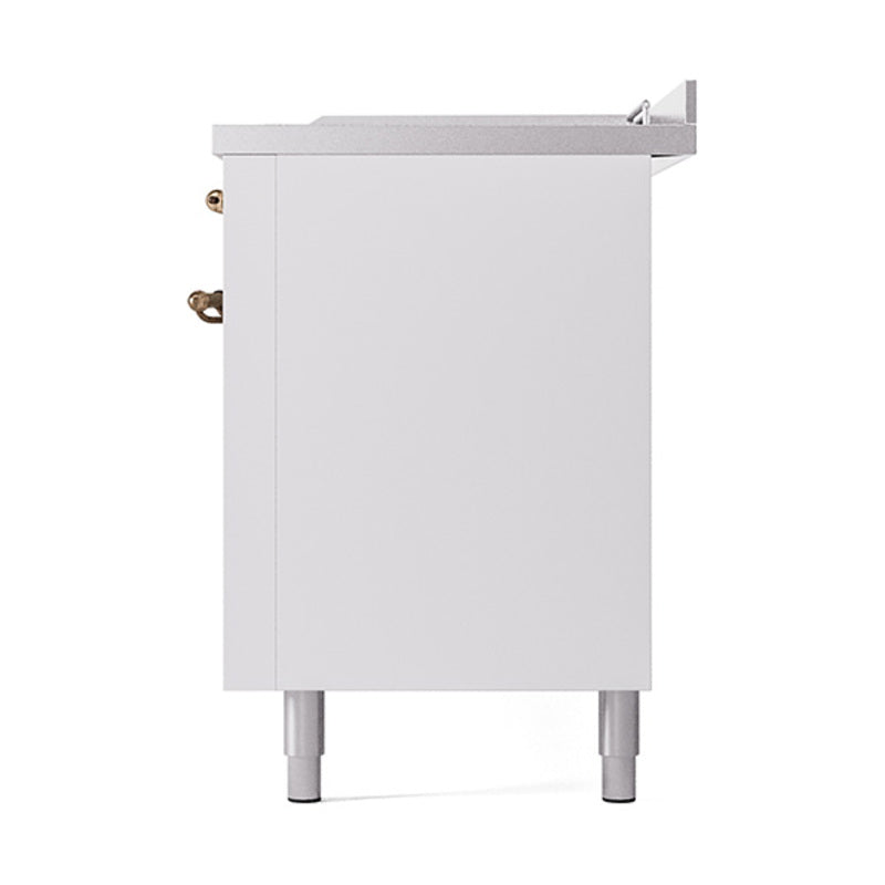 ILVE UN60FSQNMPWHBLP Nostalgie II Noblesse 60 inch Dual Fuel Range (7 Sealed Burners + Griddle + French Top, Liquid Propane, Solid Door, White, Burnished)