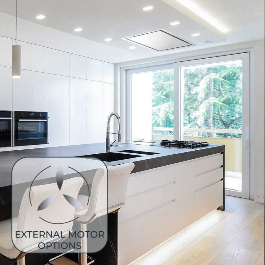 Luxair Luxair Caporra 120cm x 50cm Ceiling Cooker Hood with Powerful External Flat Roof Mounted Motor - Stainless Steel - My Store