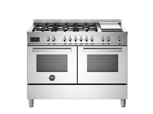 Bertazzoni PRO126G2EXT Duel Fuel Range Cooker (120 cm 6-burner + griddle, Electric Double Oven)