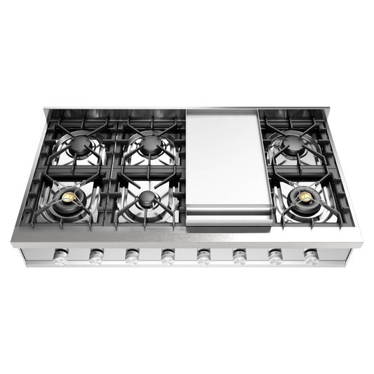 ILVE UHCP48FSSLP Professional Plus II 48 inch Built-In Gas Rangetop with Griddle, in Stainless Steel (Liquid Propane)