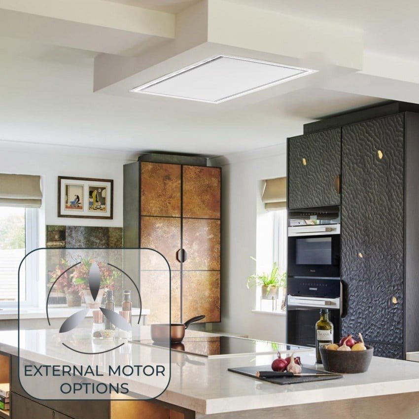 Luxair Luxair Caporra 120cm x 50cm Ceiling Cooker Hood with Powerful External Flat Roof Mounted Motor - White - My Store