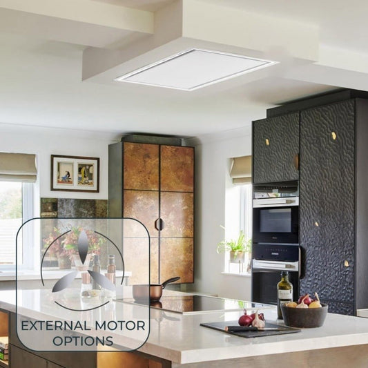 Luxair Luxair Caporra 120cm x 50cm Ceiling Cooker Hood with Powerful External Flat Roof Mounted Motor - White - My Store